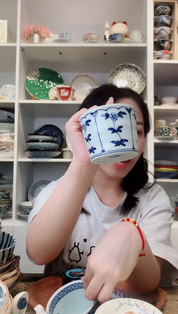 陶瓷【孤品】有田烧手绘青花猪口杯