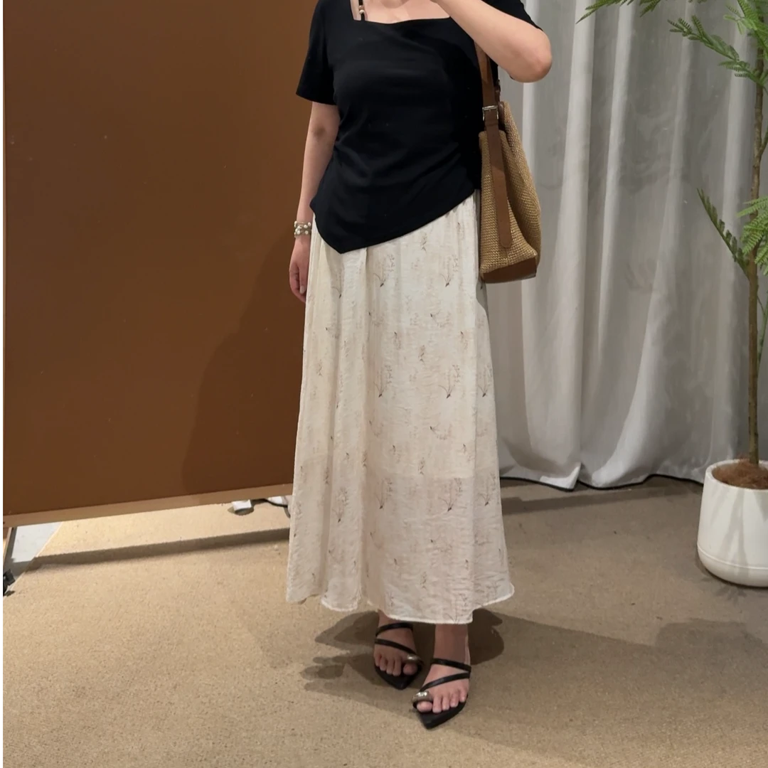 大码胖妹妹夏季新款显瘦国风印花气质遮胯印花橡筋腰半身裙