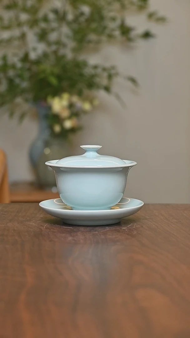 天青釉 元宝盖碗 朱法喜作品