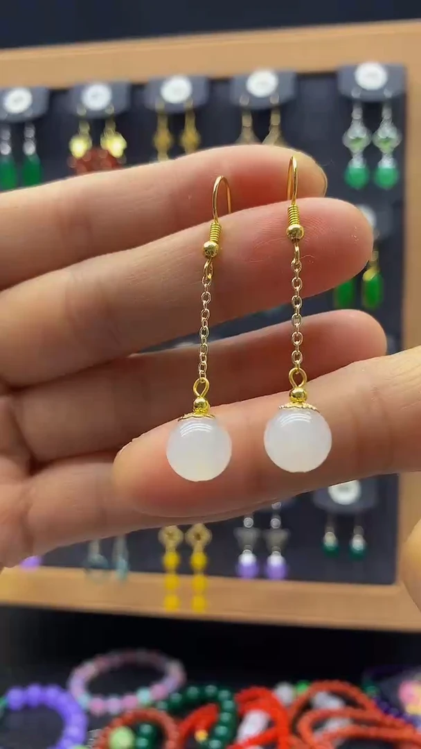 【闪购商品】玛瑙/玉髓耳坠银S925镀金镶嵌耳饰