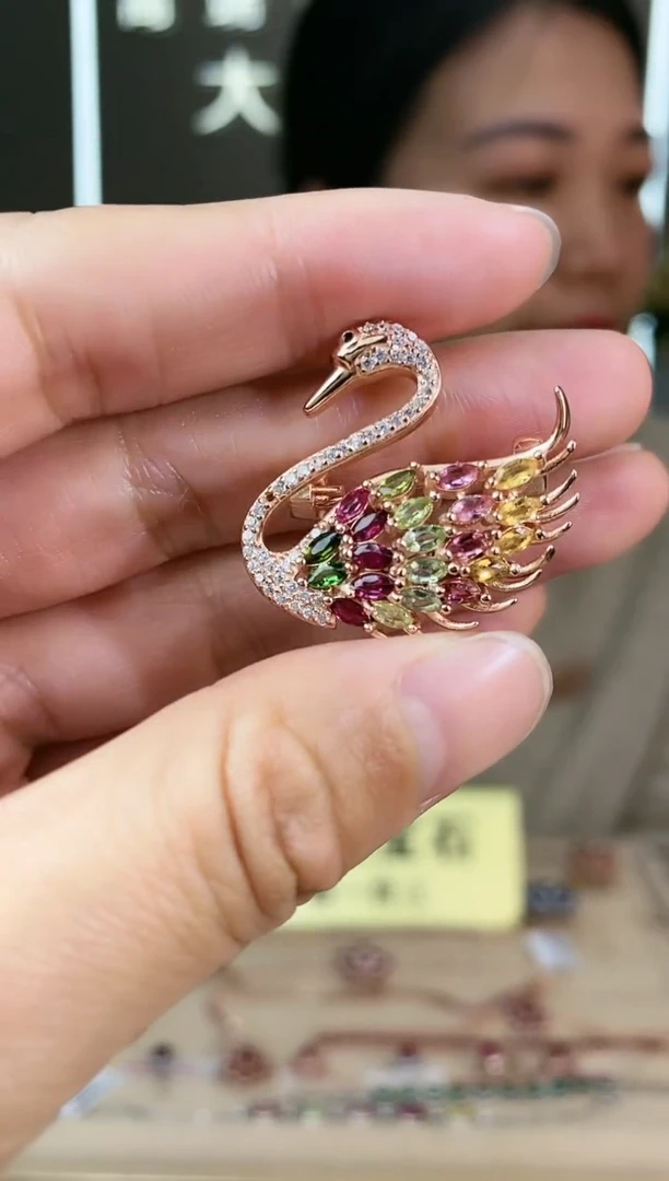 【闪购商品】碧玺胸针银S925镶嵌胸针