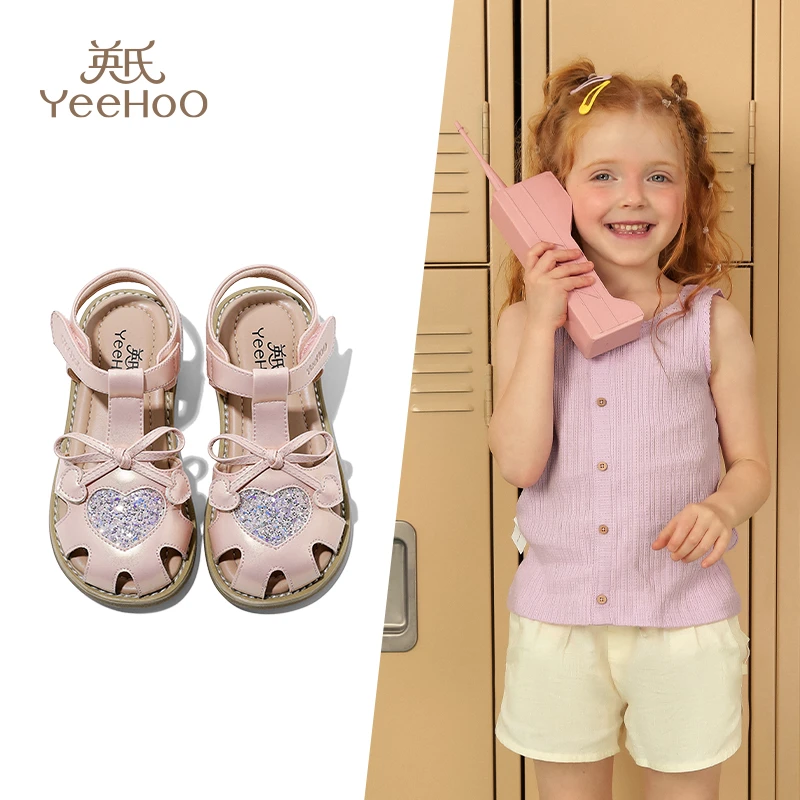 英氏童鞋女童公主凉鞋宝宝包头鞋2025夏季新款防滑软底儿童罗马鞋