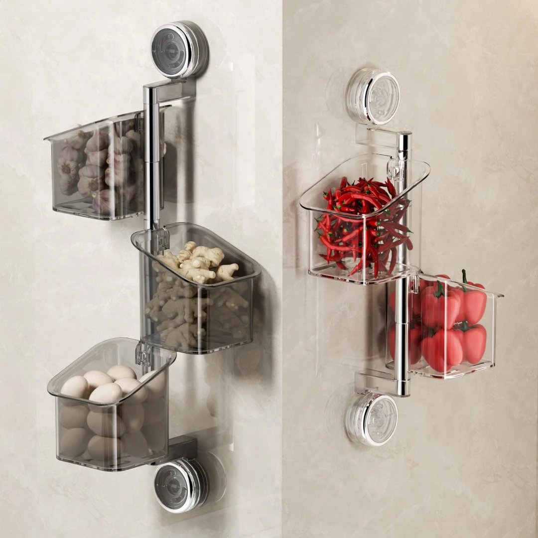 双吸盘旋转葱姜蒜收纳盒壁挂式厨房大容量多层收纳置物架
