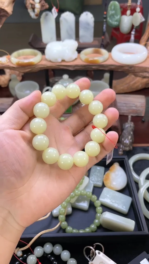 【闪购商品】和田玉手串未镶嵌卡16若羌黄玉圆珠A