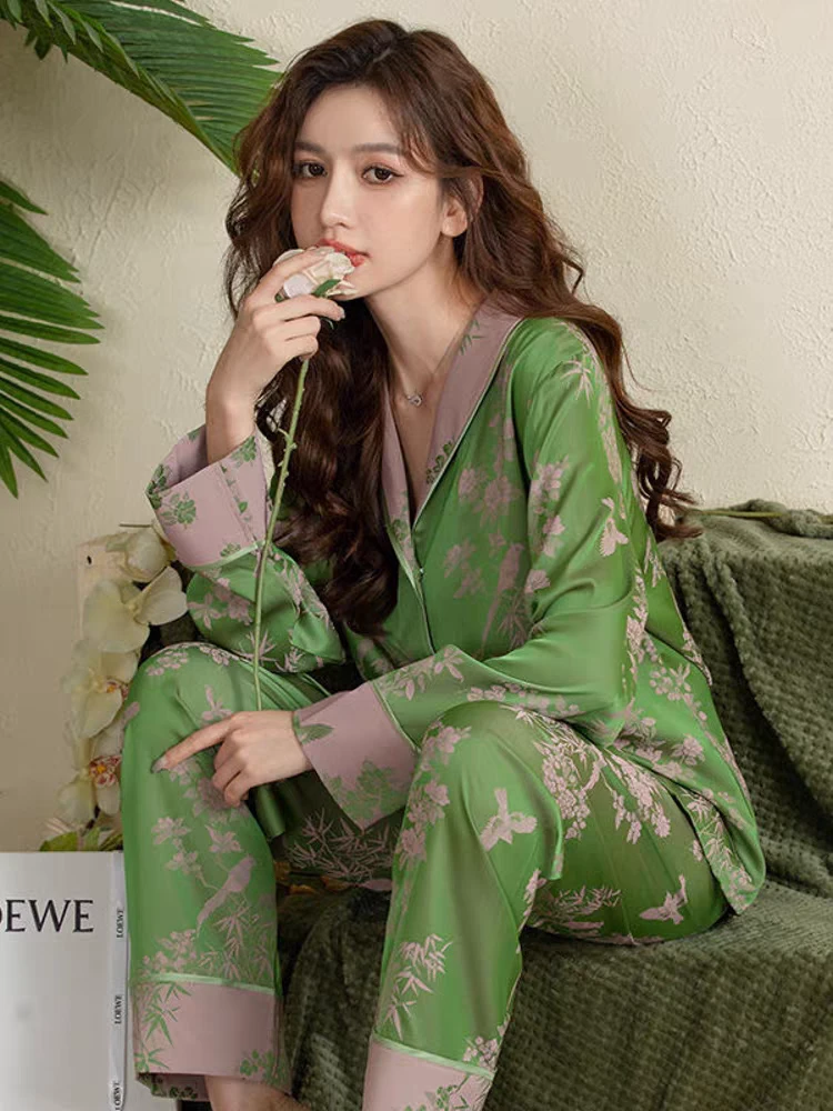 【绿野仙踪】冰丝睡衣女套装新款秋冬季高级感轻奢高贵家居服出门款