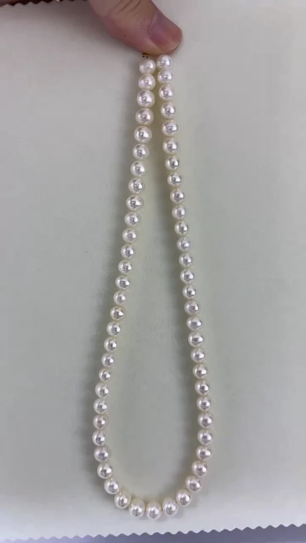 淡水珍珠银S925镶嵌颈饰天然珍珠极光无核项链约7-8几乎无暇