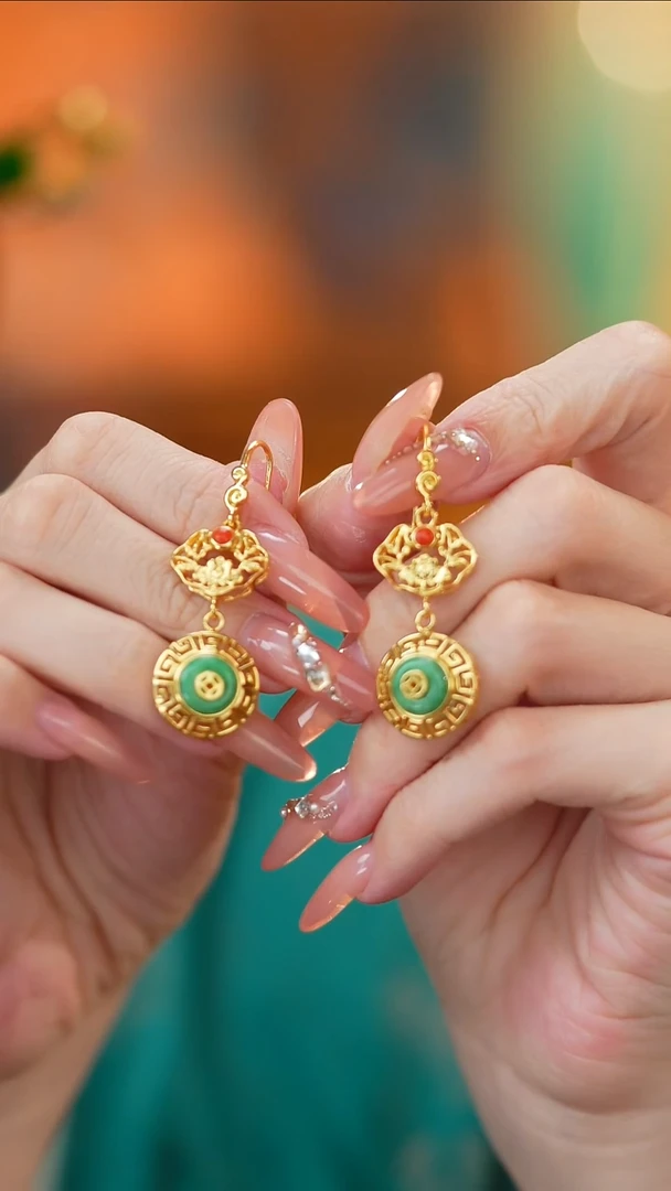 翡翠银S925镶嵌耳饰新款