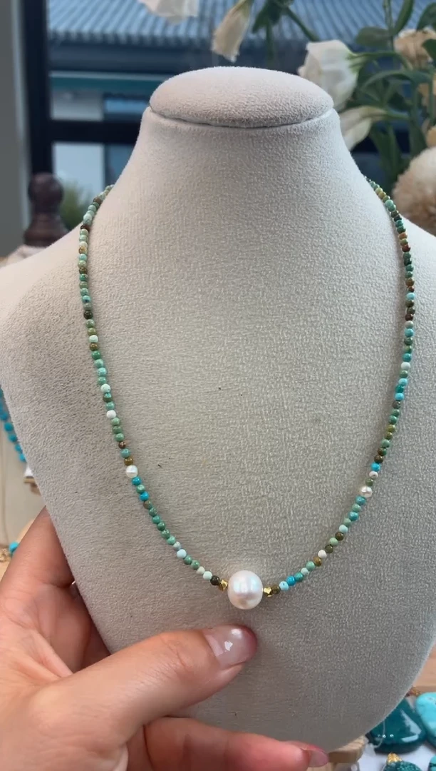 银S925镀金镶嵌绿松石项链1