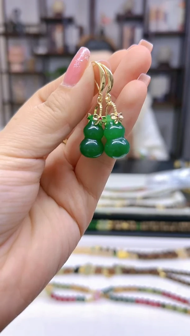 【闪购商品】翡翠耳饰14K金镶嵌耳勾E475