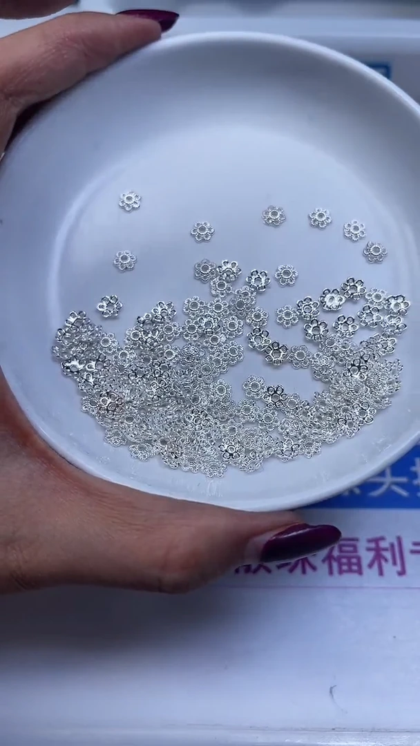 合金散珠玛瑙/玉髓L380 合 琻 银色花托50颗7.5元