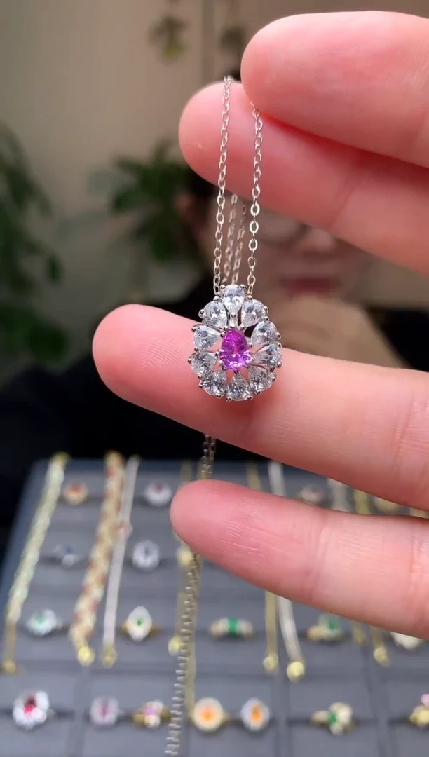 颈饰蓝宝石银S925镶嵌吊坠