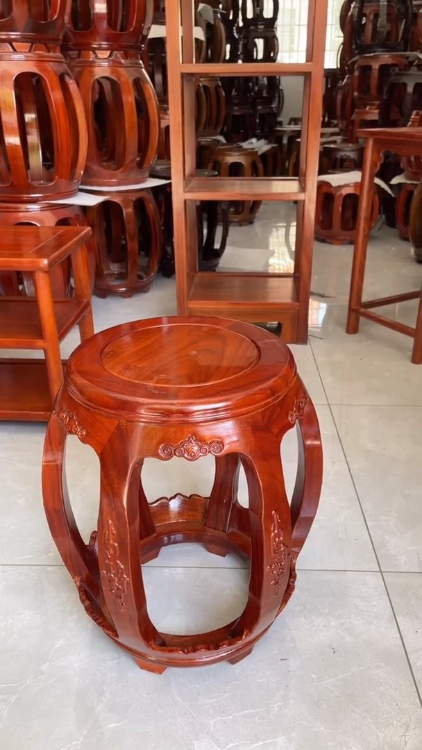 花梨木类家具刺猬紫檀大号雕花鼓凳