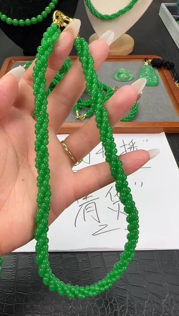 未镶嵌翡翠耳饰小米麻花项链