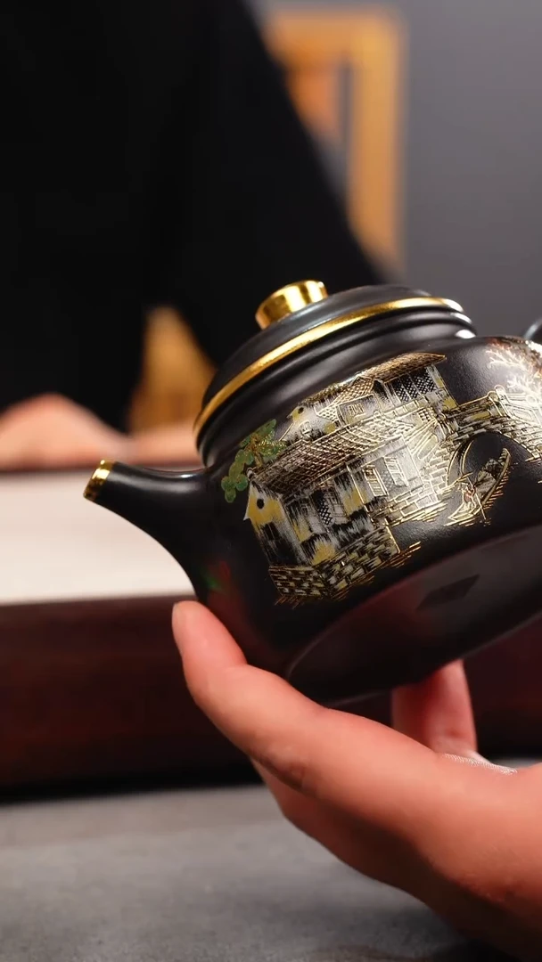 茶壶紫砂石黄 德钟 忆江南珐琅彩