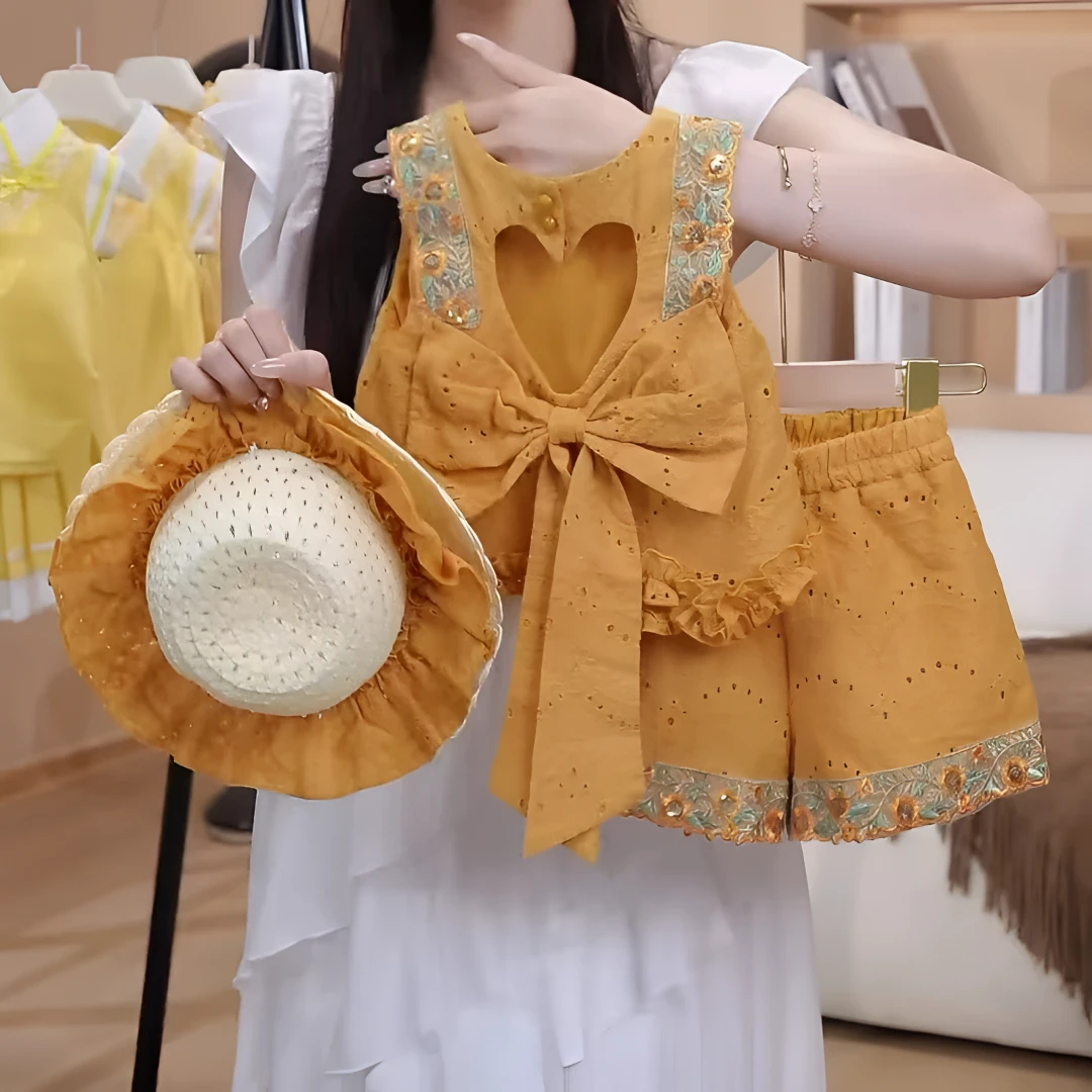 女童夏季无袖蝴蝶结套装012025新款洋气时髦小女孩夏装巨好看童装