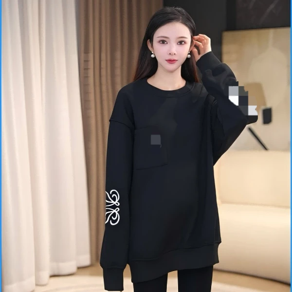 时尚刺绣卫衣加绒加厚百搭长袖气质长袖女士