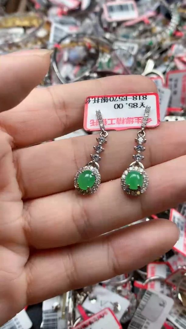 银S925镶嵌戒指翡翠天然A货缅甸翡翠