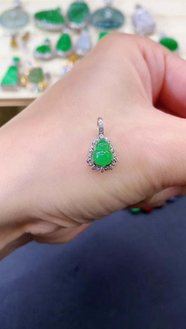 翡翠18K金镶嵌吊坠(不含链)葫芦|1980多样性发其一