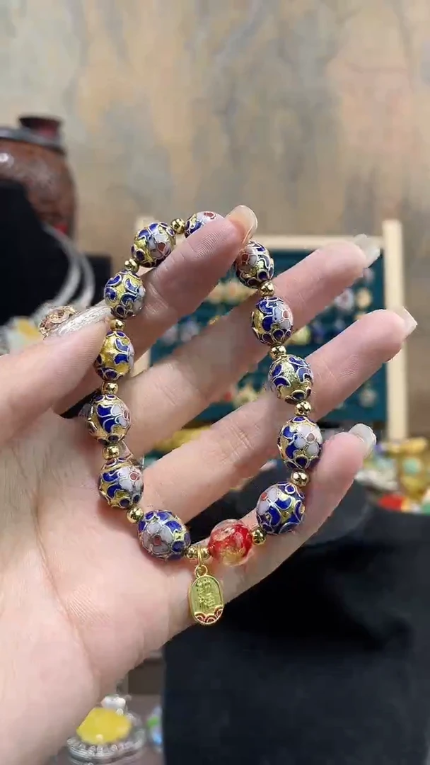 景泰蓝手串金地枣珠手串蓝色