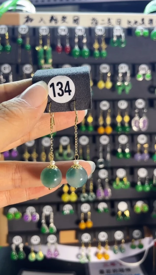 翡翠银S925镶嵌耳饰134........