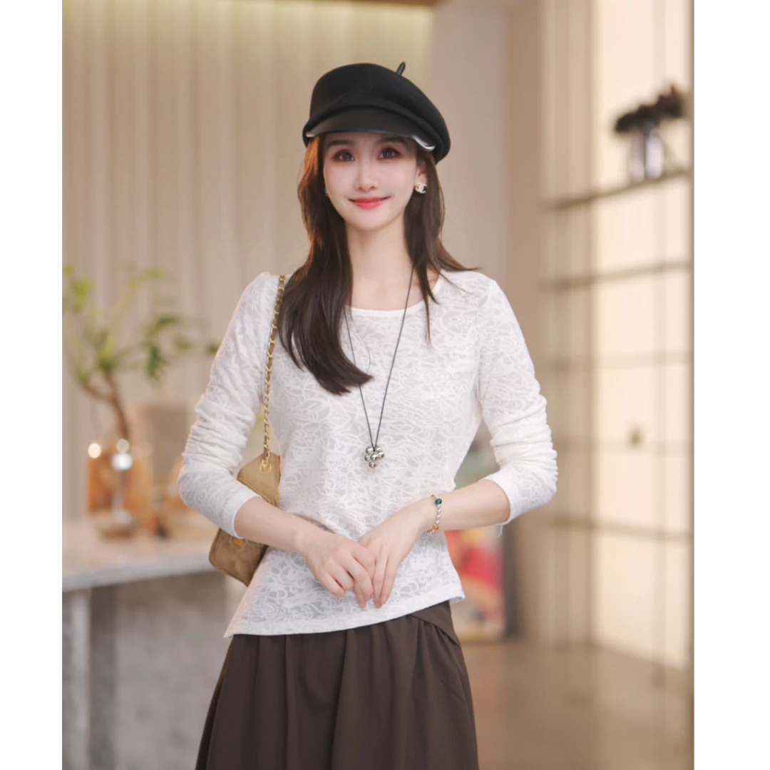 【Shaw Eleven】2025年女装新款秋季蕾丝圆领不对称上衣X770185