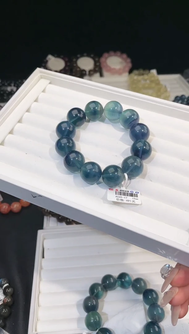【闪购商品】萤石手链未镶嵌多样性发一蓝绿萤石19mm