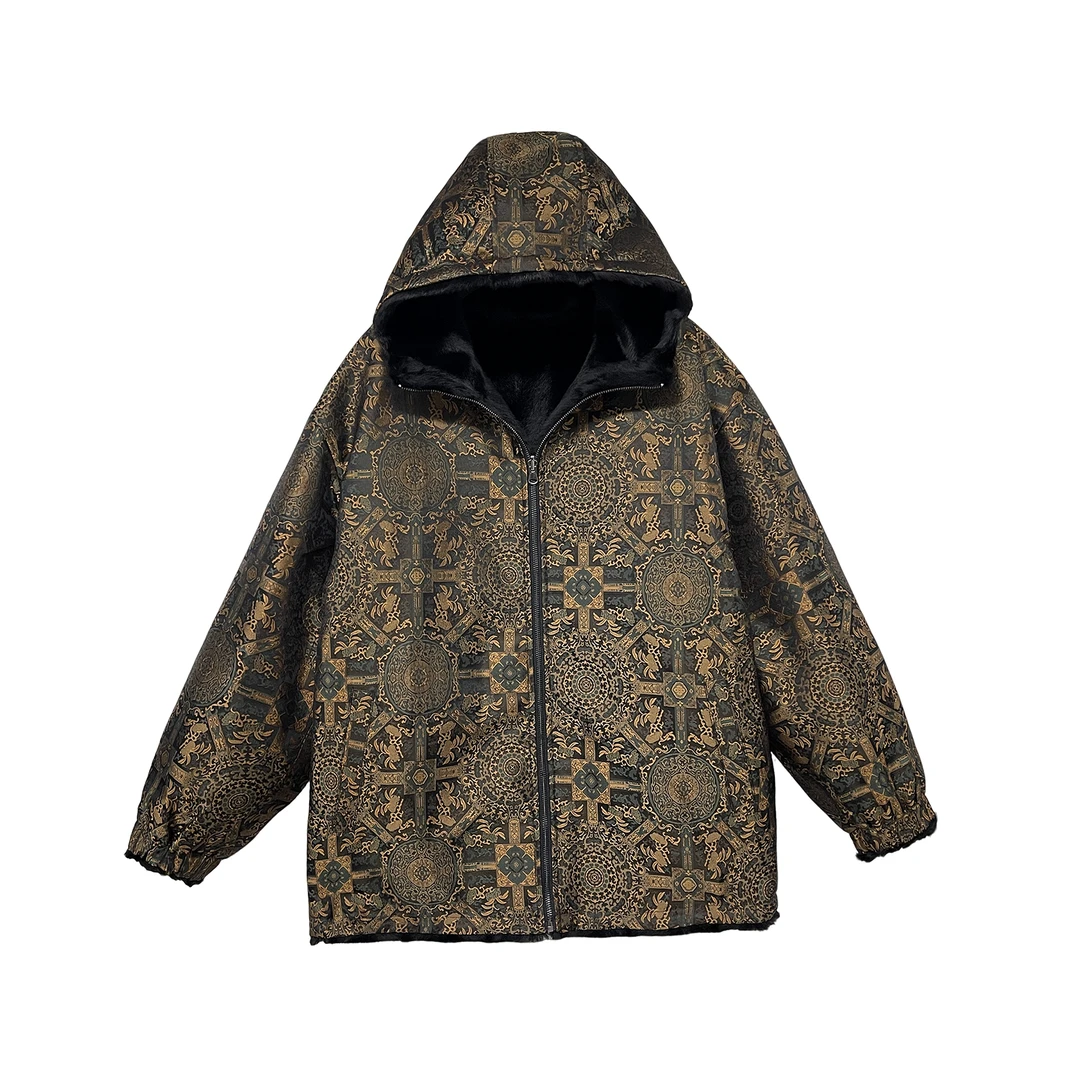 B251121-男士宋锦绣八达晕罗兰云柔貂双面穿保暖连帽外套