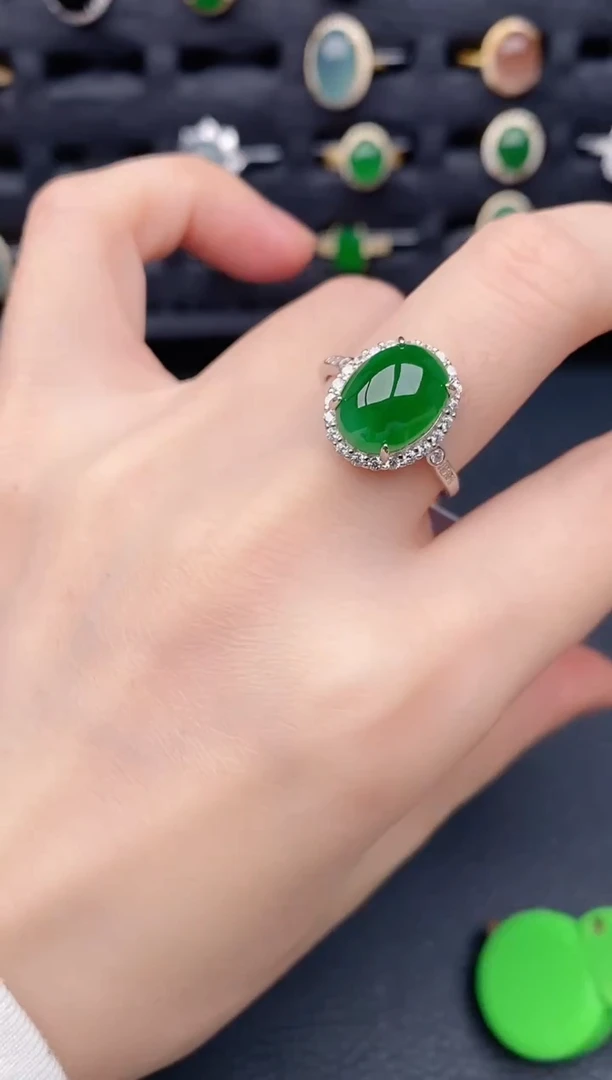 银S925镶嵌戒指翡翠天然a货翡翠120