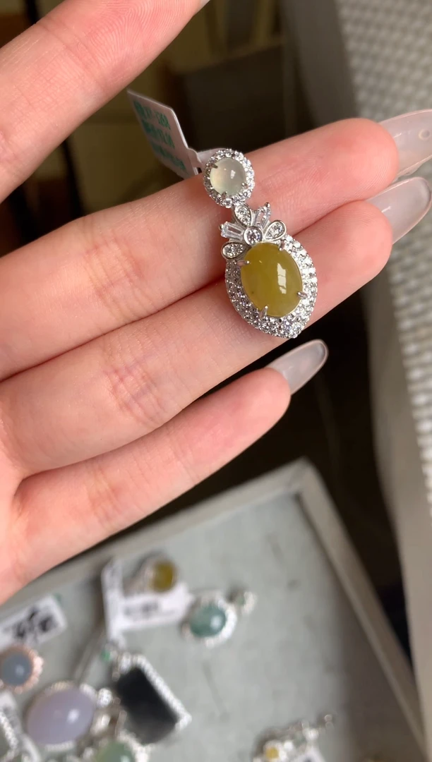 银S925镶嵌戒指翡翠吊坠3