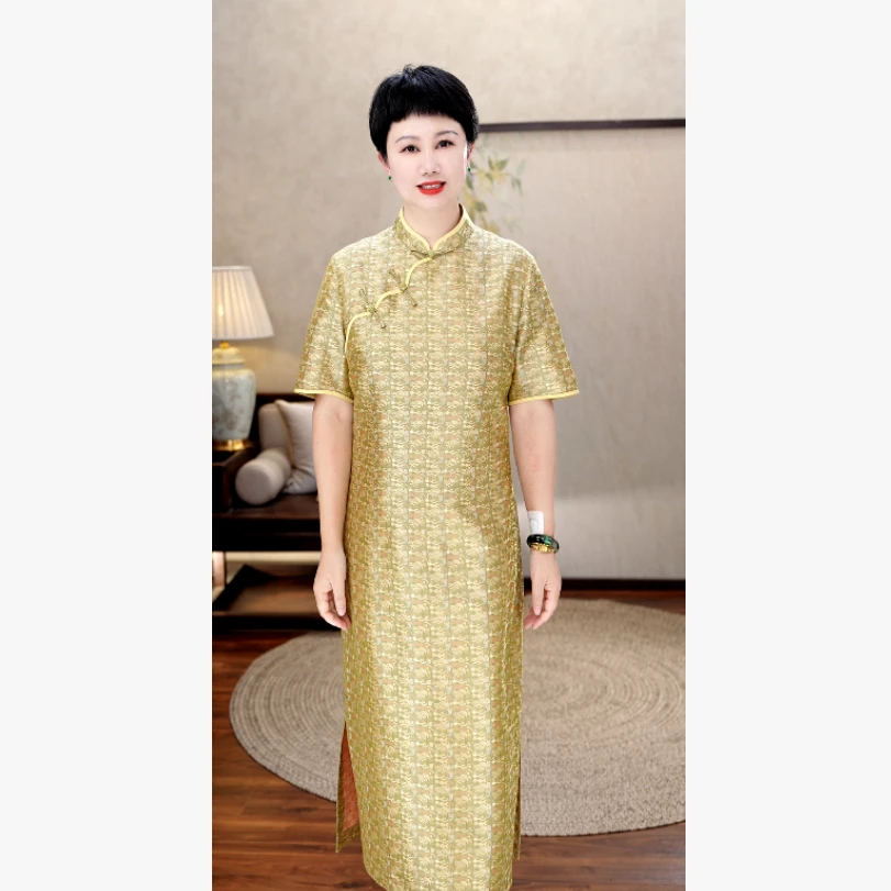 【非遗100%桑蚕丝蜀锦】高奢气质25年夏新中式立领复古旗袍T36