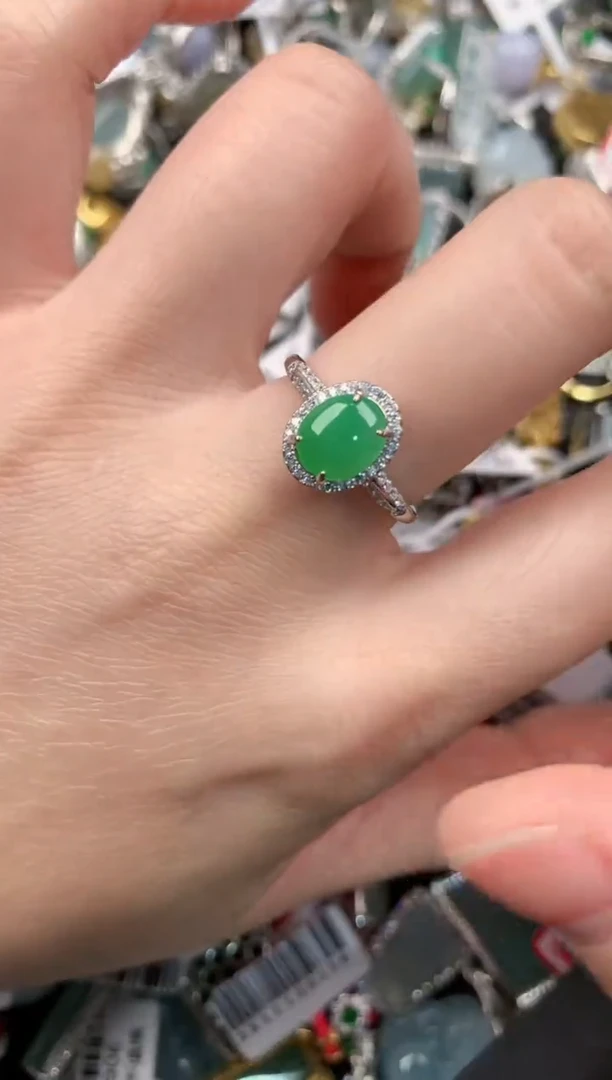 银S925镶嵌戒指翡翠777---8