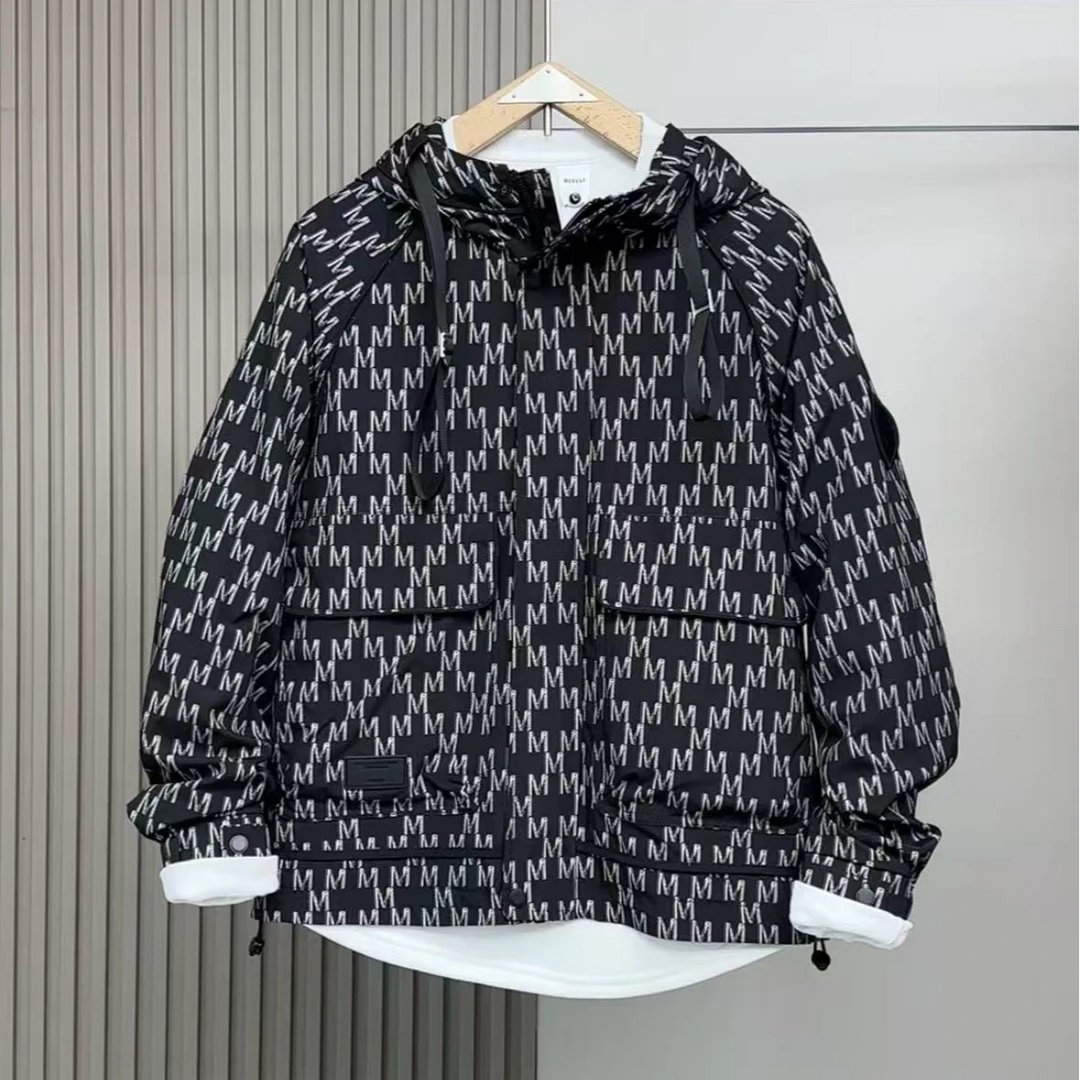 春季新款工装连帽外套男痞帅潮牌字母大口袋夹克宽松百搭户外上衣