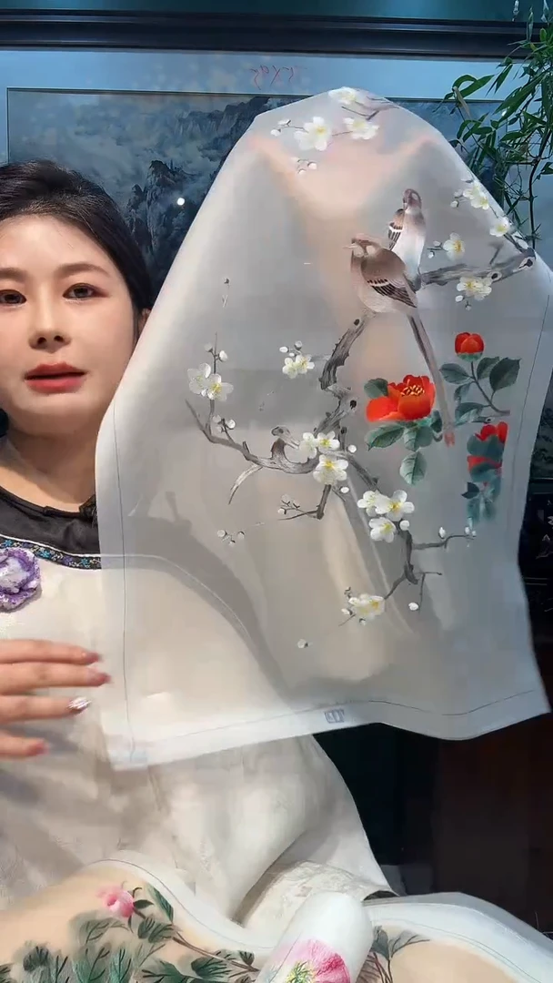 竖款非遗苏绣手工刺绣绣片