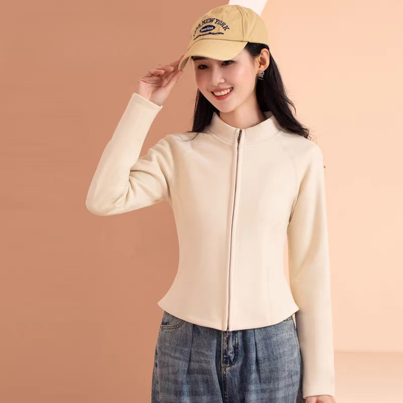 1126#石墨烯小蛮腰显瘦立领双拉链长袖卫衣秋冬款保暖上衣