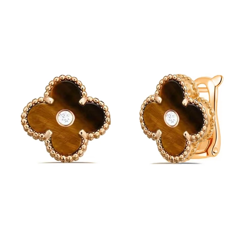 红楼  925银针 镀K金 牛眼色草草耳饰 ZF-A536