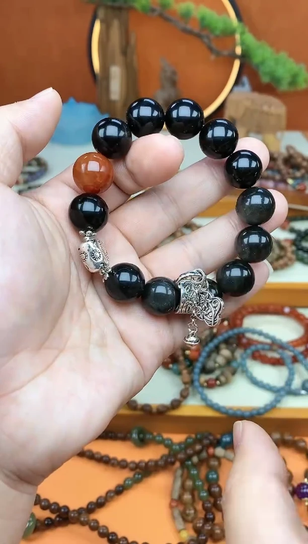 【闪购商品】黑曜岩手链未镶嵌单圈银耀手持