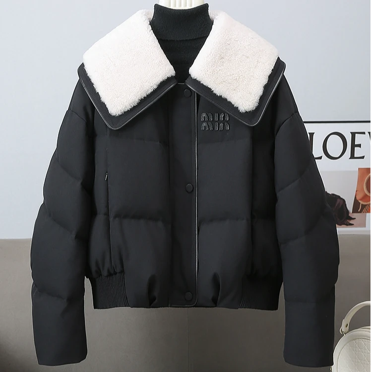 【A18】新款羔毛领皮毛一体保暖小个子外套短款宽松加厚外套