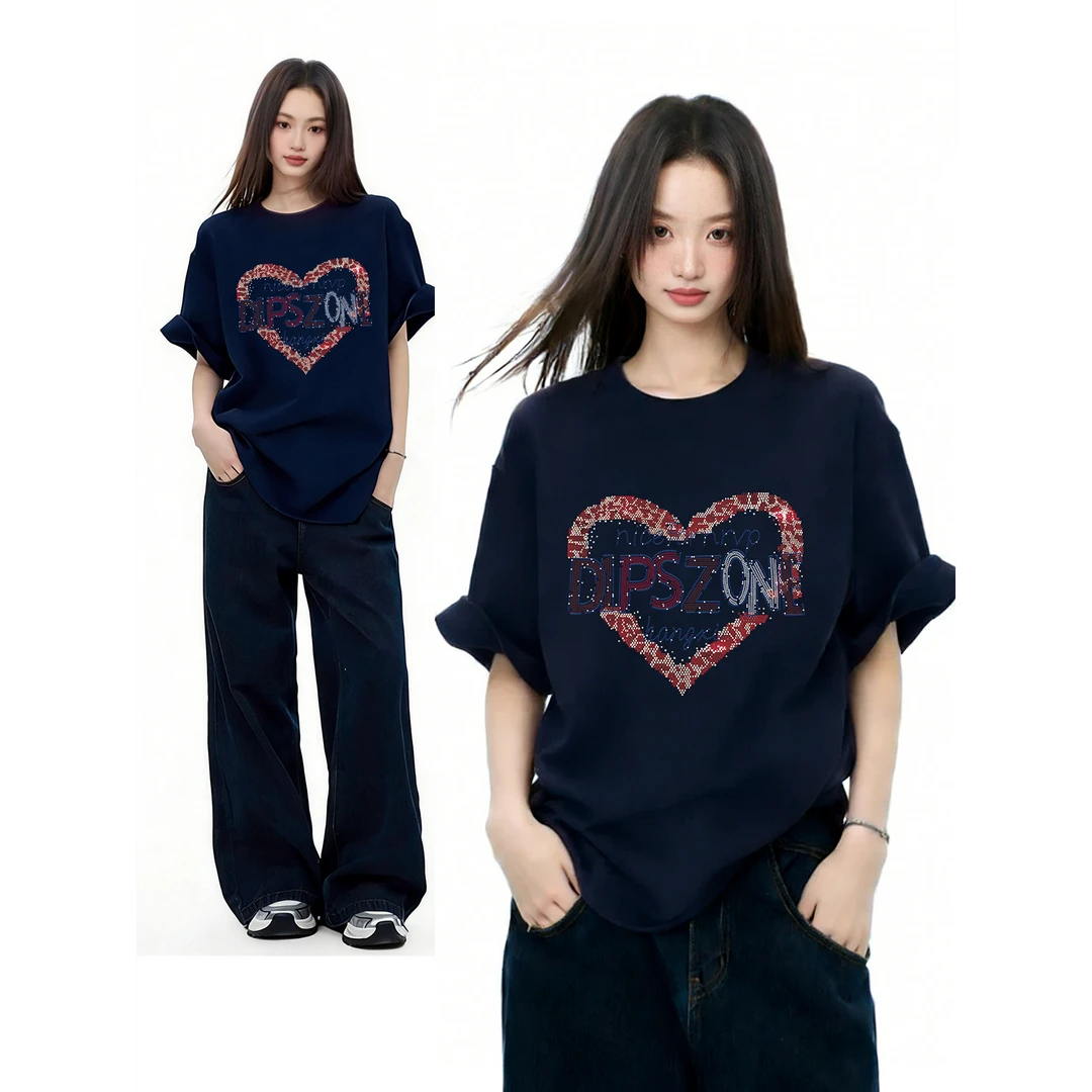 纯棉短袖t恤女2026新款韩版设计感宽松显瘦大码圆领中长款上衣潮