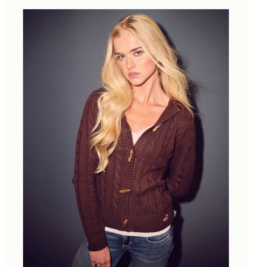 Hollister小海鸥图案25秋冬新款修身毛衣针织开衫女装350-5715