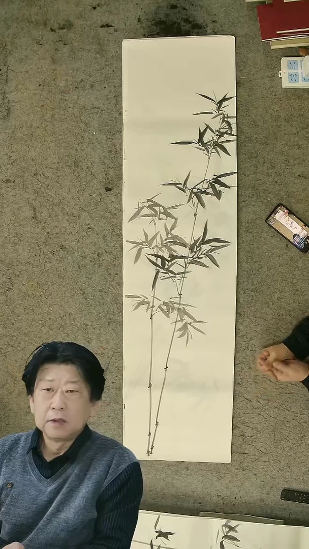国画四尺对开  墨竹条屏 34*138cm