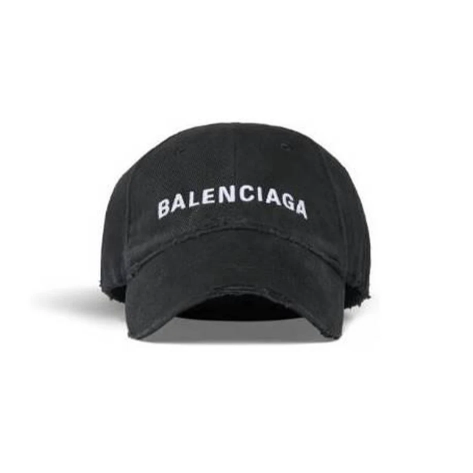 未使用 Balenciaga/巴黎世家 花花字母刺绣 鸭舌帽 破洞 黑色