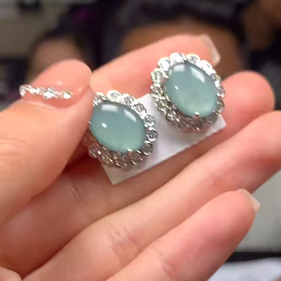 【逍遥】天然A货翡翠蛋面耳饰*795/002/多样性发/1对