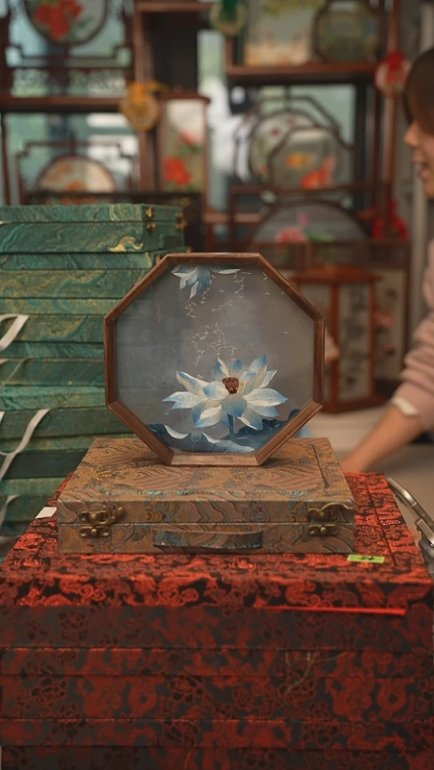 扇子摆件摆台双面绣花