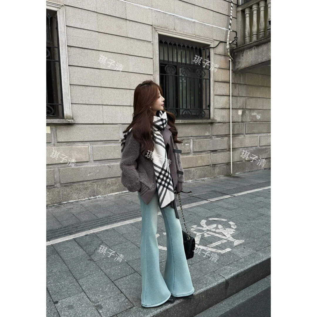 【琪子清定制】运补6-8高级感针织羊羔毛外套女新款气质翻领上衣