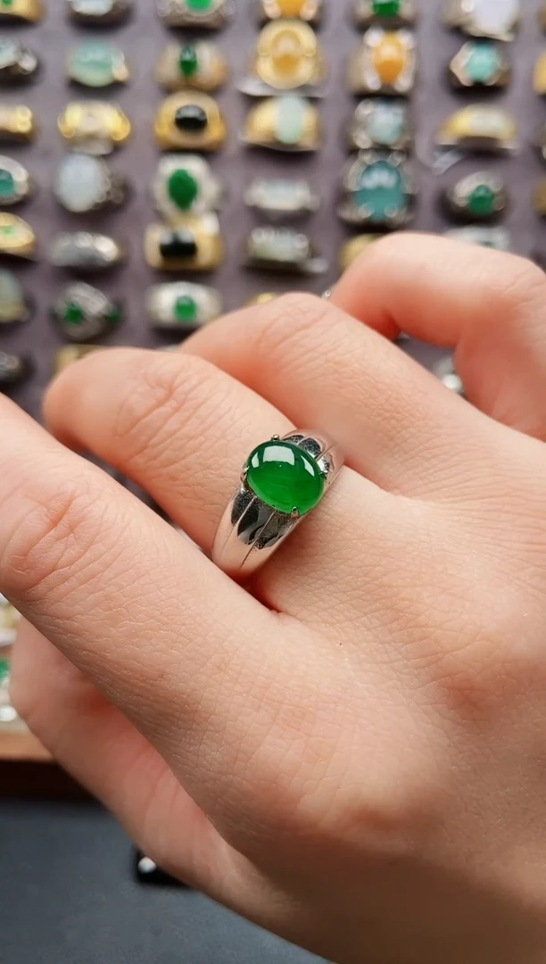 银S925镶嵌戒指翡翠拾*者天然翡翠男戒