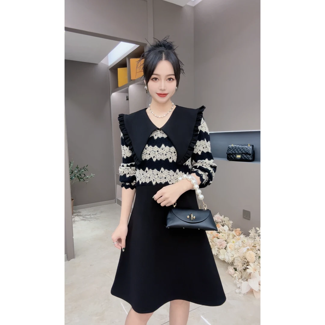 3367新款高定洋气大码时尚名媛轻奢娃娃领减龄连衣裙气质收腰