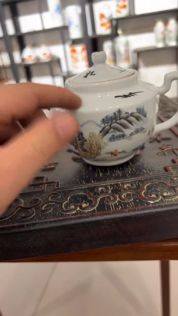 摆件瓷摆件瓷摆件山水手把壶