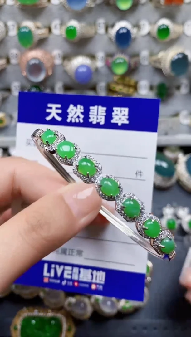 翡翠手镯银S925镶嵌338