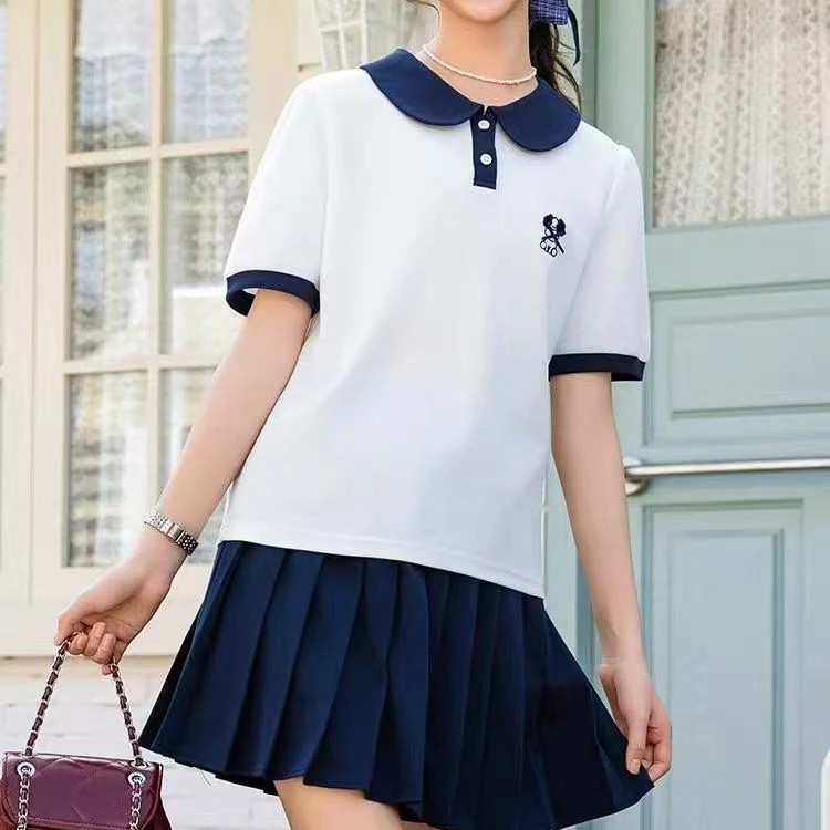 【娃娃领短袖T恤】女童学院风翻领POLO衫夏季2025新款初中学生上衣