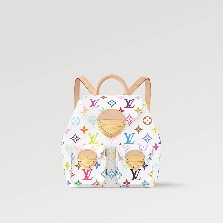 未使用 LouisVuitton/路易威登 小花柳 双肩包 村上隆 白三彩